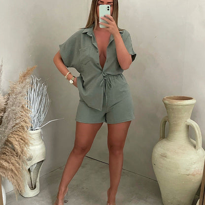 V-Neck Top & Shorts Two-Piece Set