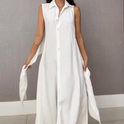 🌸Seasonal dress 50% OFF🌸Women's Sleeveless Shirt Maxi Dress with Waist Tie