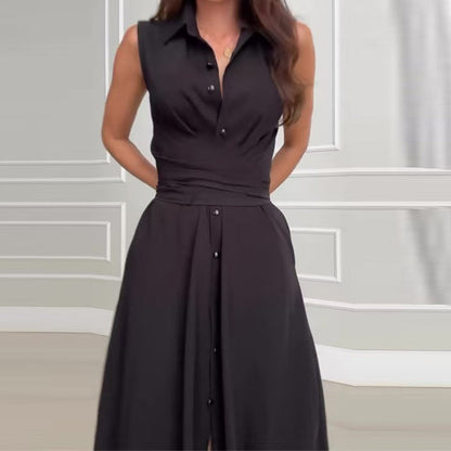 🌸Seasonal dress 50% OFF🌸Women's Sleeveless Shirt Maxi Dress with Waist Tie