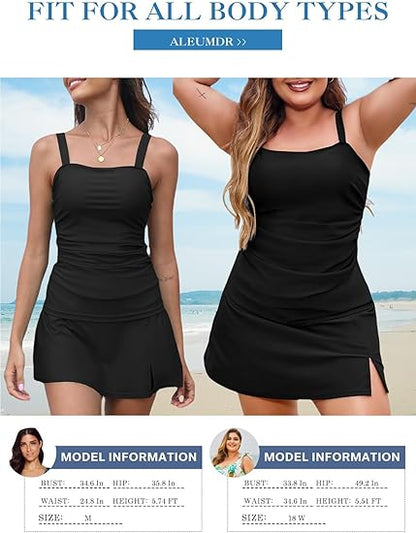 💥Last Day Special Sale 50% OFF🩱✨Women Vintage Tummy Control Two Piece Tankini Swimsuits