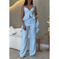 Women's Fashion Ruffle Hem Spaghetti Top Wide Leg Pants Set