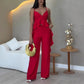 Women's Fashion Ruffle Hem Spaghetti Top Wide Leg Pants Set
