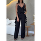 Women's Fashion Ruffle Hem Spaghetti Top Wide Leg Pants Set