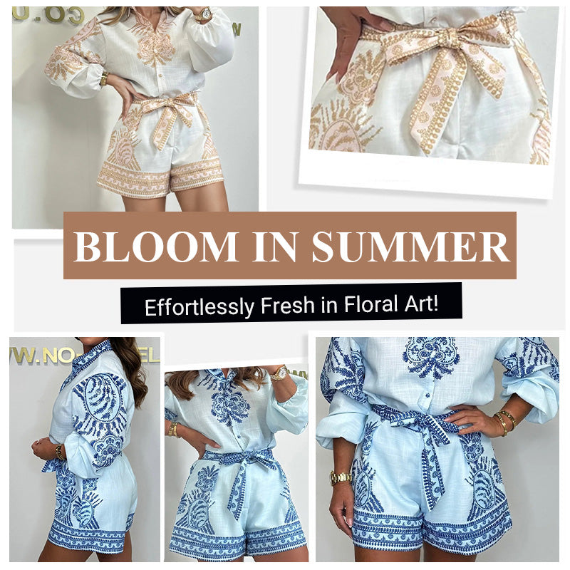 💖LAST DAY SALE 50% OFF💖Floral Print Shirt & Shorts Two-Piece Set