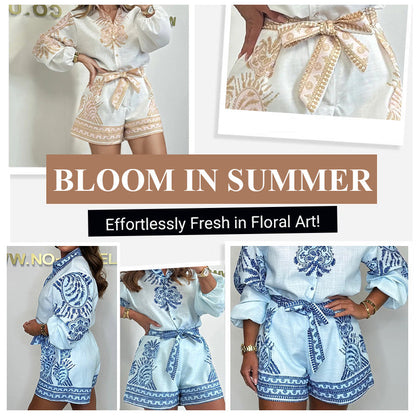 💖LAST DAY SALE 50% OFF💖Floral Print Shirt & Shorts Two-Piece Set