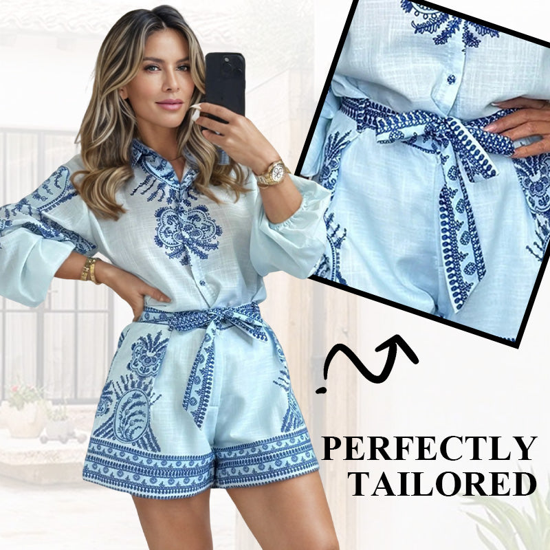 💖LAST DAY SALE 50% OFF💖Floral Print Shirt & Shorts Two-Piece Set