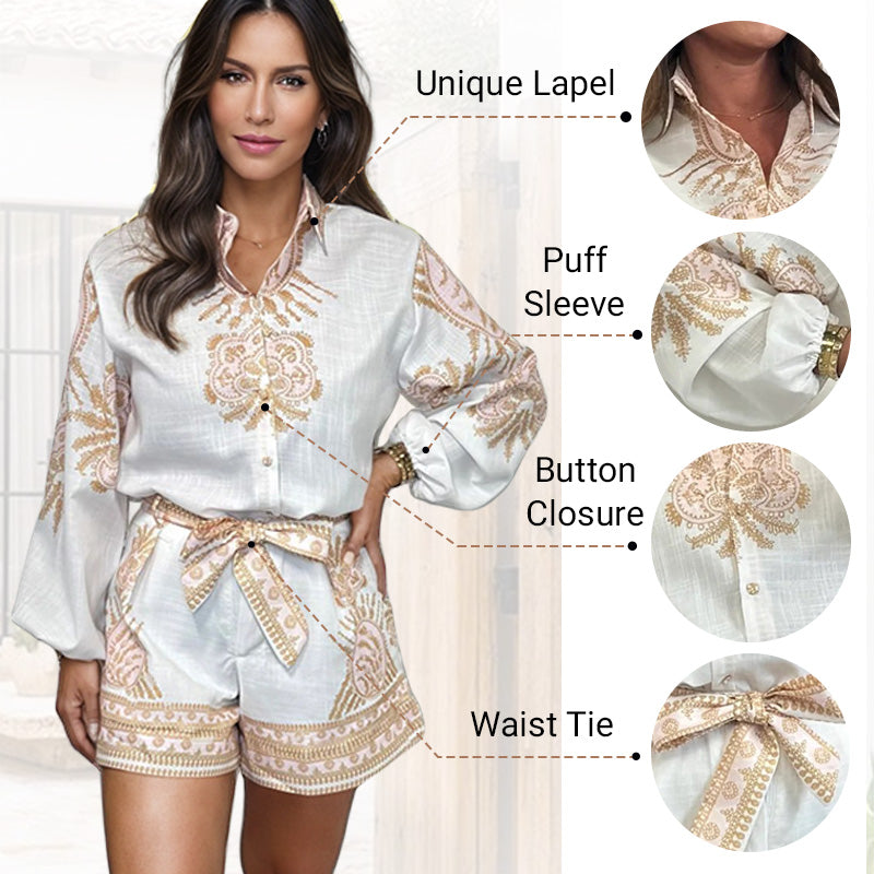 💖LAST DAY SALE 50% OFF💖Floral Print Shirt & Shorts Two-Piece Set