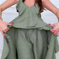 Women's Fashion Ruffle Hem Spaghetti Top Drawstring Wide Leg Pants Set