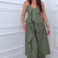 Women's Fashion Ruffle Hem Spaghetti Top Drawstring Wide Leg Pants Set