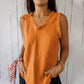 Linen and cotton sleeveless T-shirt for women