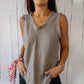 Linen and cotton sleeveless T-shirt for women