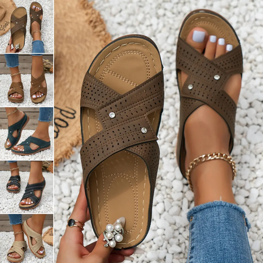 Casual Cross Strap Hollow Slip-On Sandals