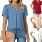 Women's V-Neck Solid Color Short Sleeve Top