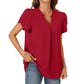Women's V-Neck Solid Color Short Sleeve Top