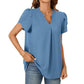 Women's V-Neck Solid Color Short Sleeve Top
