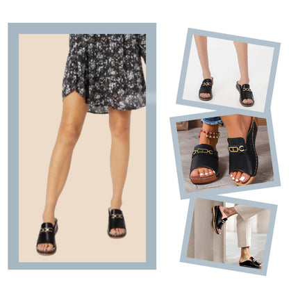 Wedge Peep Toe Sandals with Metal Decoration