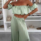 Women’s Sexy Solid Color Top Wide Leg Pants Two Pieces Set