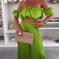 Women’s Sexy Solid Color Top Wide Leg Pants Two Pieces Set