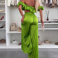 Women’s Sexy Solid Color Top Wide Leg Pants Two Pieces Set