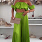 Women’s Sexy Solid Color Top Wide Leg Pants Two Pieces Set