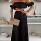 Women’s Sexy Solid Color Top Wide Leg Pants Two Pieces Set