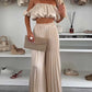 Women’s Sexy Solid Color Top Wide Leg Pants Two Pieces Set