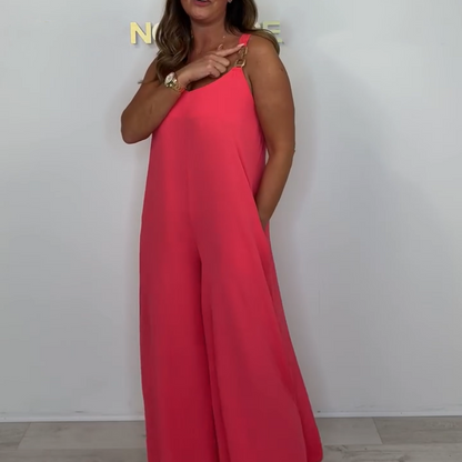 Women's Comfortable and Elegant Solid Color Backless Jumpsuit