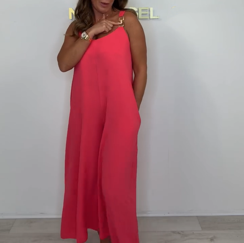 Women's Comfortable and Elegant Solid Color Backless Jumpsuit