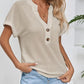 Casual Short Sleeve V-Neck Waffle Button T-Shirt