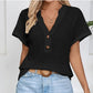 Casual Short Sleeve V-Neck Waffle Button T-Shirt