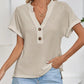 Casual Short Sleeve V-Neck Waffle Button T-Shirt