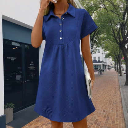 Women's Unique Geometric Texture Short Sleeve Lapel Dress