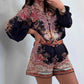 🌷Summer Hot Sale-50% Off🩵Fashion Prints Button Up Shirt Top & Belted Shorts Two Piece Set