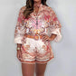 🌷Summer Hot Sale-50% Off🩵Fashion Prints Button Up Shirt Top & Belted Shorts Two Piece Set