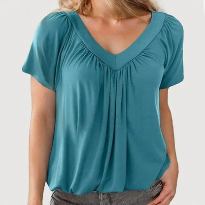 Women's Ruched V-Neck Short-Sleeve Top