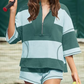 Women’s Striped Half Zip Tops ＆ Shorts Two-Piece Set