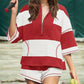 Women’s Striped Half Zip Tops ＆ Shorts Two-Piece Set