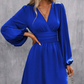 Women's Fashion Wrap V-Neck Empire Waist Lantern Sleeve Dress