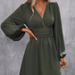 Women's Fashion Wrap V-Neck Empire Waist Lantern Sleeve Dress