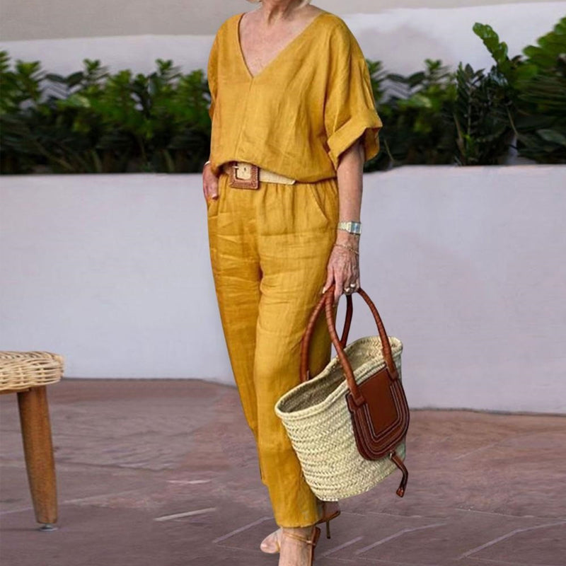 Loose V-neck Top and Pocket Pants