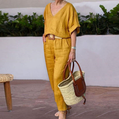 Loose V-neck Top and Pocket Pants