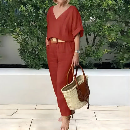 Loose V-neck Top and Pocket Pants