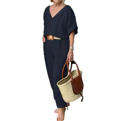 Loose V-neck Top and Pocket Pants
