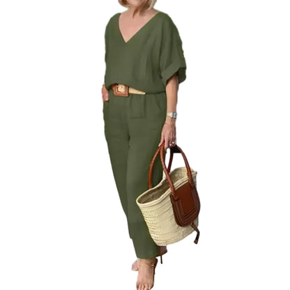 Loose V-neck Top and Pocket Pants