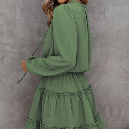 Women's V-Neck Ruffle Trim Dress