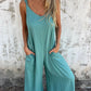 Women's Casual Loose Cotton-Linen Blend Jumpsuit with Pockets and Adjustable Straps