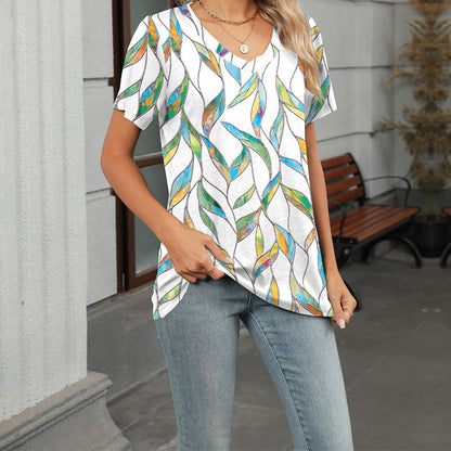 V-Neck Short Sleeve Printed T-Shirt