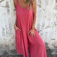 Women's Casual Loose Cotton-Linen Blend Jumpsuit with Pockets and Adjustable Straps