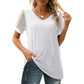 Women's Casual Solid Color V-Neck Short Sleeve Top