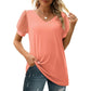 Women's Casual Solid Color V-Neck Short Sleeve Top